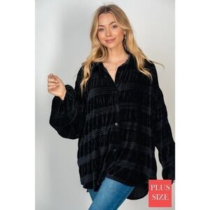 Solid velvet knit top - long-sleeve - Plus Size